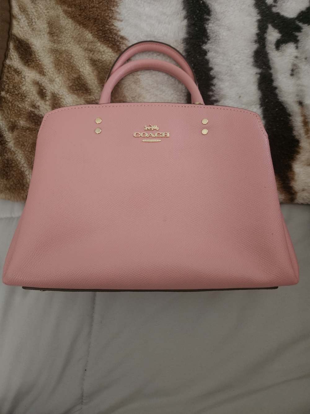 Coach Pink Leather Dome Satchel with Gold Hardware